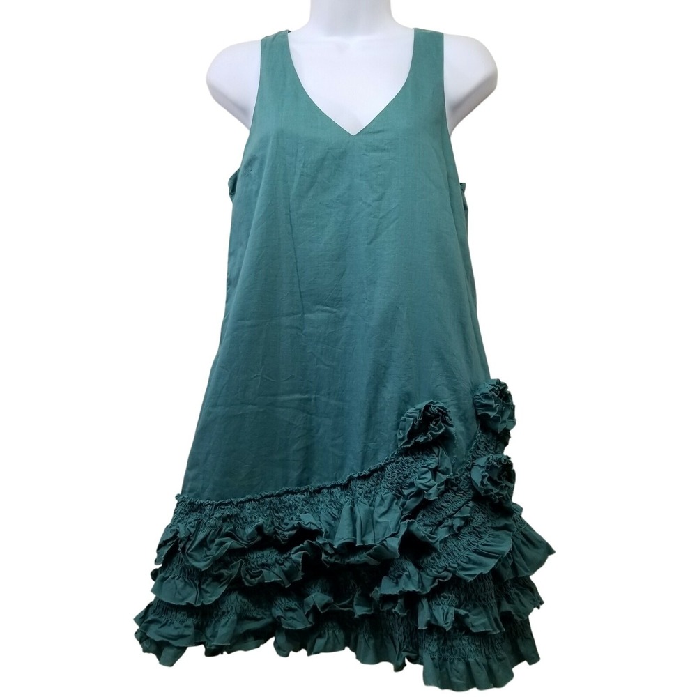 BCBGeneration S Green Dress Sleeveless V Neck Ruffles Sheath Summer Party Easter